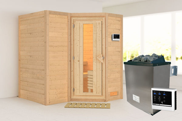 Sauna Sahib 1 Massivholzsauna, Eckeinstieg
