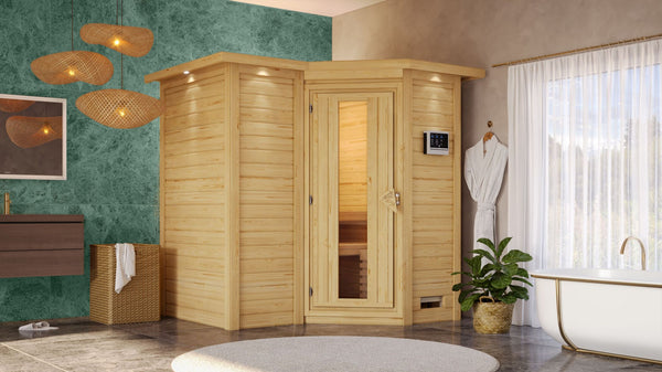 Sauna Sahib 1 Massivholzsauna, Eckeinstieg