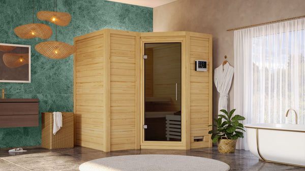 Sauna Sahib 1 Massivholzsauna, Eckeinstieg