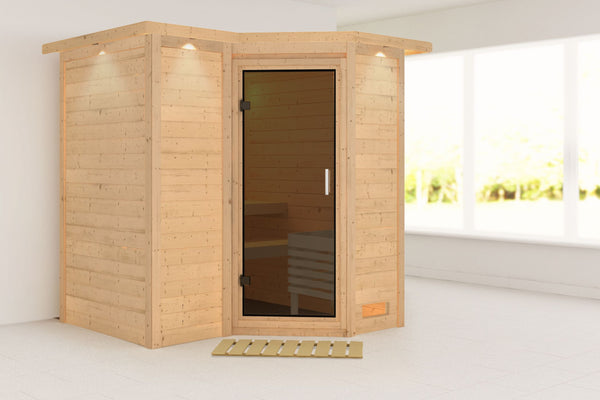 Sauna Sahib 1 Massivholzsauna, Eckeinstieg