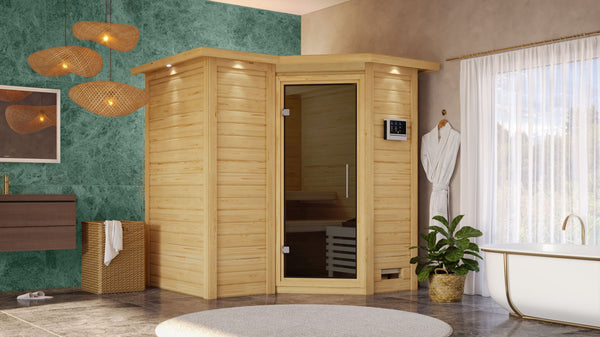 Sauna Sahib 1 Massivholzsauna, Eckeinstieg