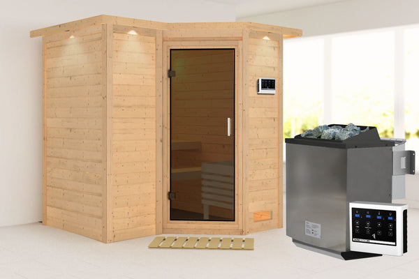 Sauna Sahib 1 Massivholzsauna, Eckeinstieg