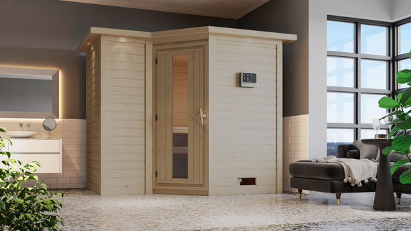 Sauna Sahib 2 Massivholzsauna, Eckeinstieg
