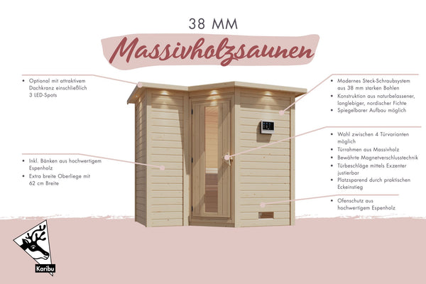 Sauna Sahib 2 Massivholzsauna, Eckeinstieg