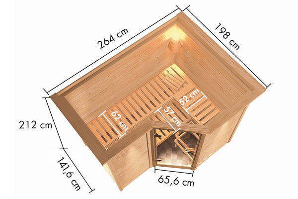 Sauna Sahib 2 Massivholzsauna, Eckeinstieg