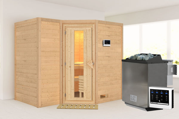 Sauna Sahib 2 Massivholzsauna, Eckeinstieg