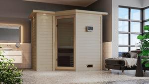 Sauna Sahib 2 Massivholzsauna, Eckeinstieg