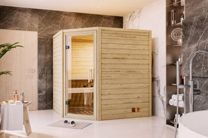 Sauna Mia Massivholzsauna, Eckeinstieg