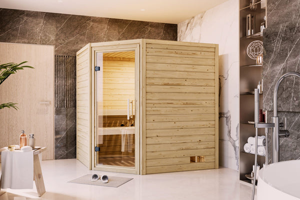 Sauna Mia Massivholzsauna, Eckeinstieg