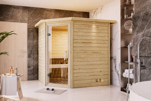Sauna Mia Massivholzsauna, Eckeinstieg