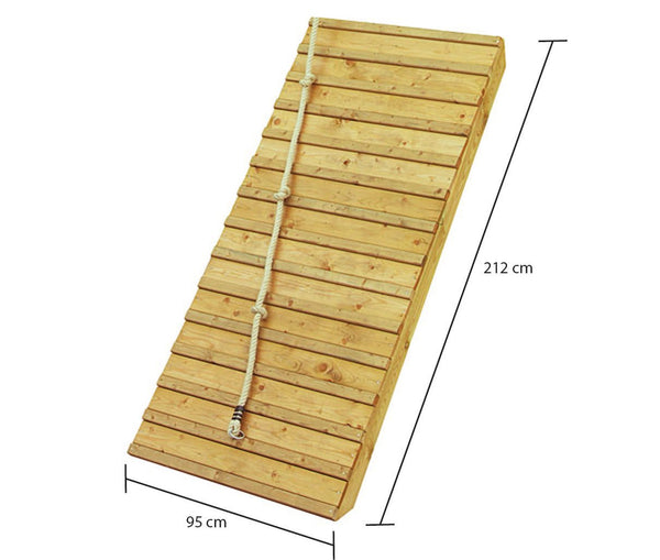 Holzrampe mit Klettertau Kinderspielgerät, naturbelassen, 1,5 m Podesthöhe