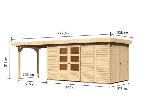 Gartenhaus Retola 5 SET Gartenhaus, naturbelassen, mit Anbauschrank