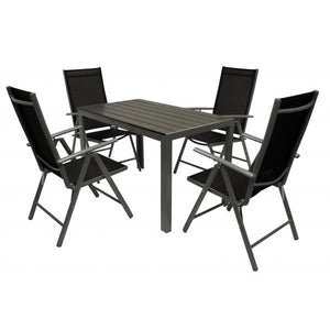 Garnitur Sitzgruppe SORANO 5-teilig mit Tisch 70x125cm, Aluminium + Polywood + Kunstgewebe schwarz