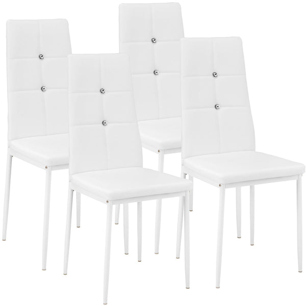 4 Esszimmerstühle, Kunstleder mit Glitzersteinen - weiss