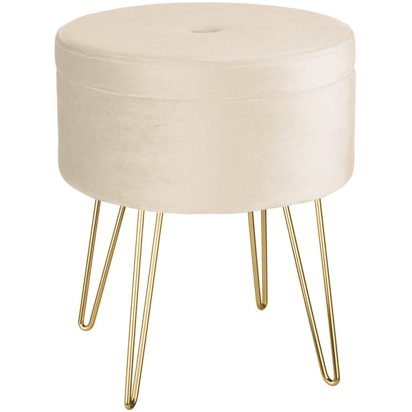 Sitzhocker Ava gepolstert in Samtoptik 300kg mit Stauraum - creme