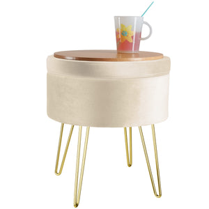 Sitzhocker Ava gepolstert in Samtoptik 300kg mit Stauraum - creme