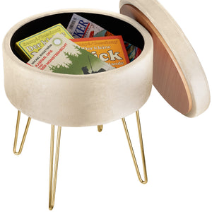 Sitzhocker Ava gepolstert in Samtoptik 300kg mit Stauraum - creme