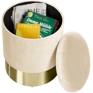 Sitzhocker Sarina gepolstert in Samtoptik 300kg mit Stauraum - creme