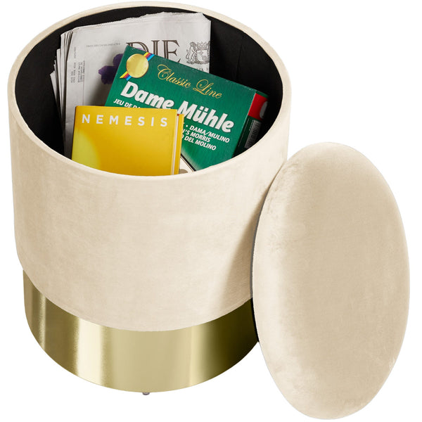 Sitzhocker Sarina gepolstert in Samtoptik 300kg mit Stauraum - creme