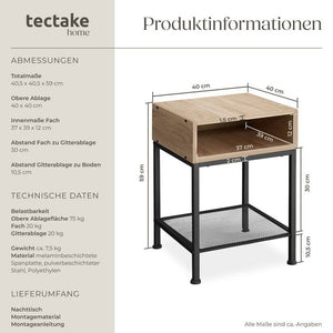 Nachttisch Harlow 40,5x40,5x52,5cm Industrial hellbraun