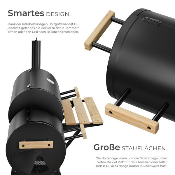 Holzkohlegrill Smoker 2in1 mit Thermometer schwarz