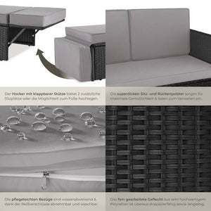 Rattan Lounge Korfu schwarz/grau