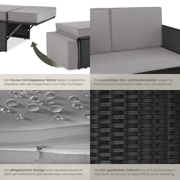 Rattan Lounge Korfu schwarz/grau