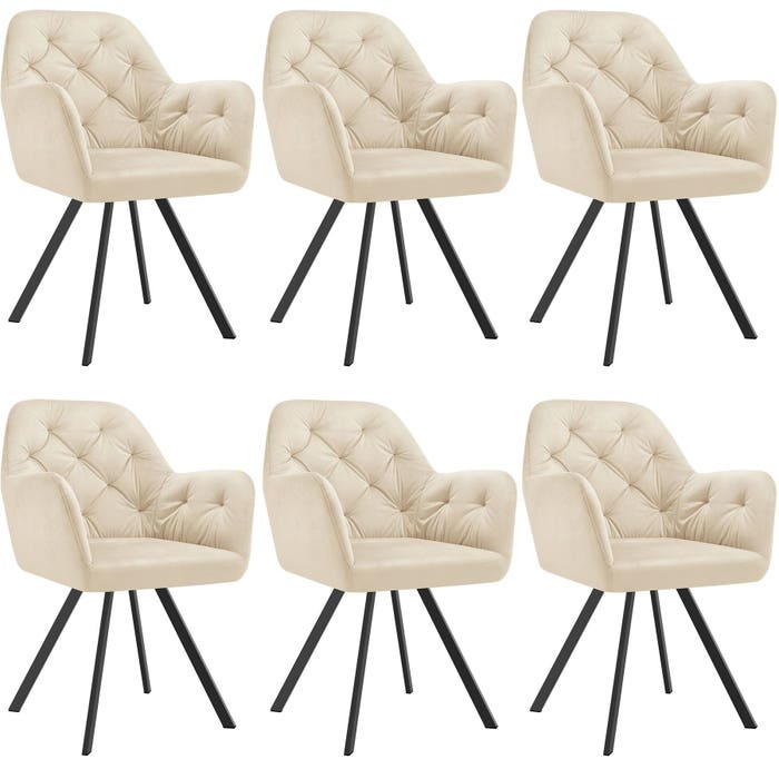 Fauteuil pivotant en velours Lucia couleur crème, lot de 6