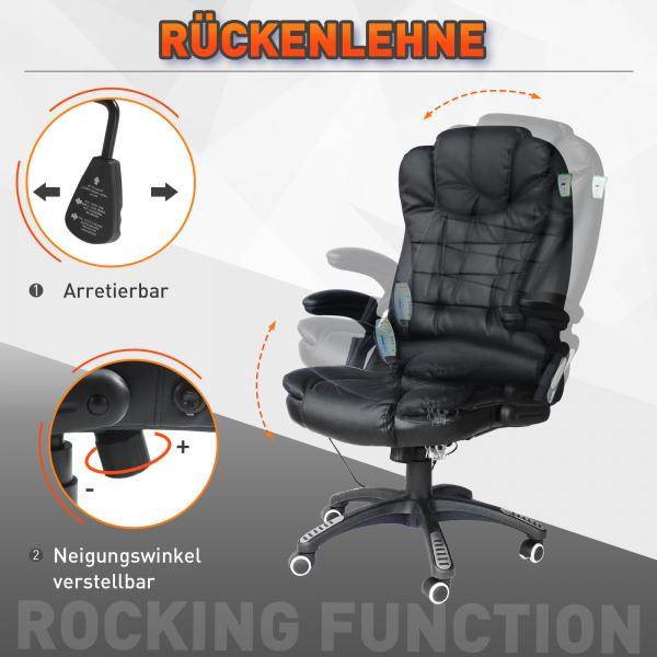 Massage-Chefsessel mit Wärmefunktion drehbar schwarz