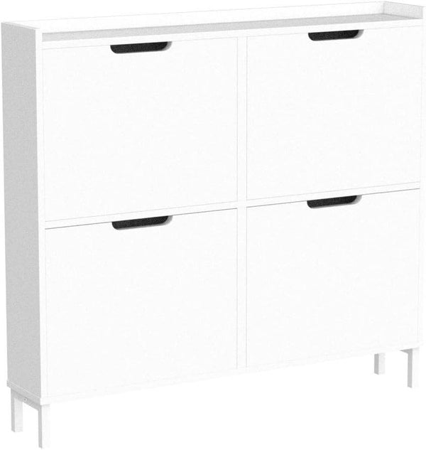Schuhkipper Schuhschrank mit 4 Klappen Schuhkommode Weiss FSR100-W