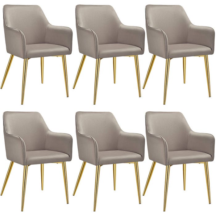Fauteuil Avane, aspect velours, revêtement taupe, lot de 6