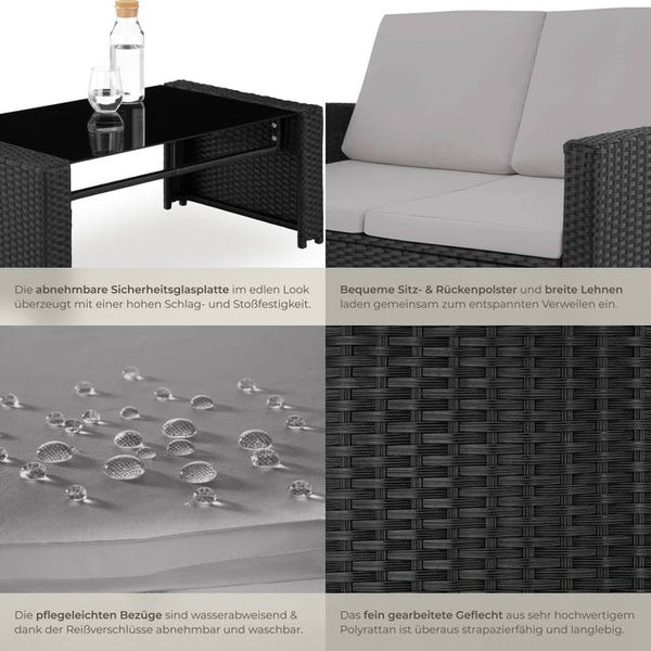 Rattan Lounge Lucca schwarz/grau