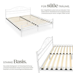 Metallbett mit Lattenrost im romantischen Design weiss/weiss 200 x 180 cm