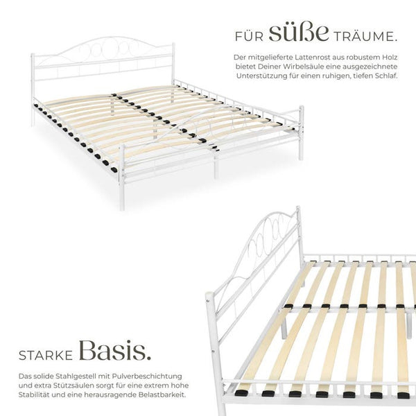 Metallbett mit Lattenrost im romantischen Design weiss/weiss 200 x 180 cm