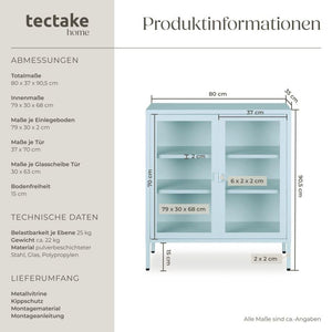 Metallvitrine Baker mit Glastüren grau/blau