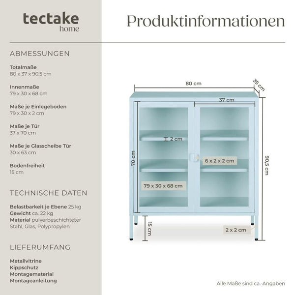 Metallvitrine Baker mit Glastüren grau/blau