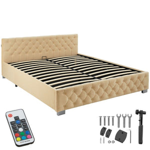 Polsterbett mit LED-Leisten & Stauraum beige 180 x 200 cm