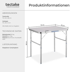 Camping Klapptisch aus Aluminium 75x55x60cm