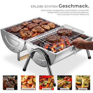 Edelstahlgrill mit 2 Grillflächen und 2 Kohlewannen silber