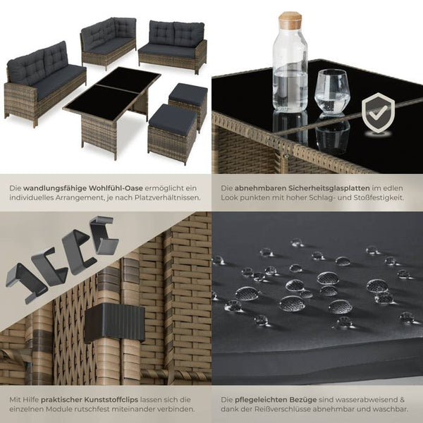 Rattan Lounge Barletta natur/dunkelgrau