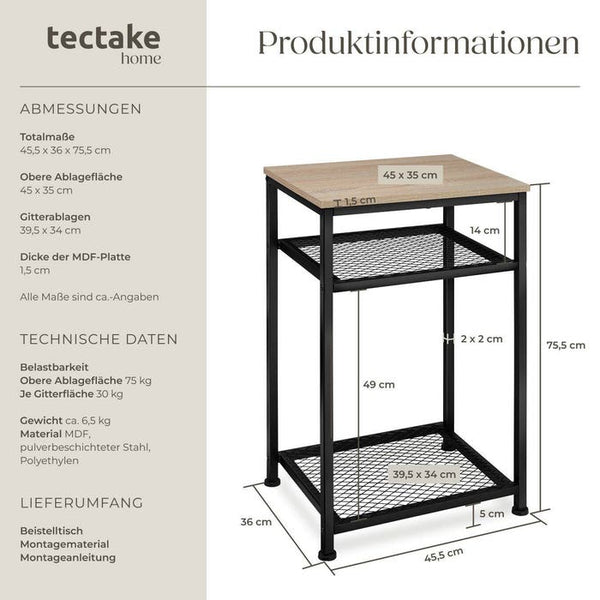 Beistelltisch York Industrial Holz hell, Eiche Sonoma