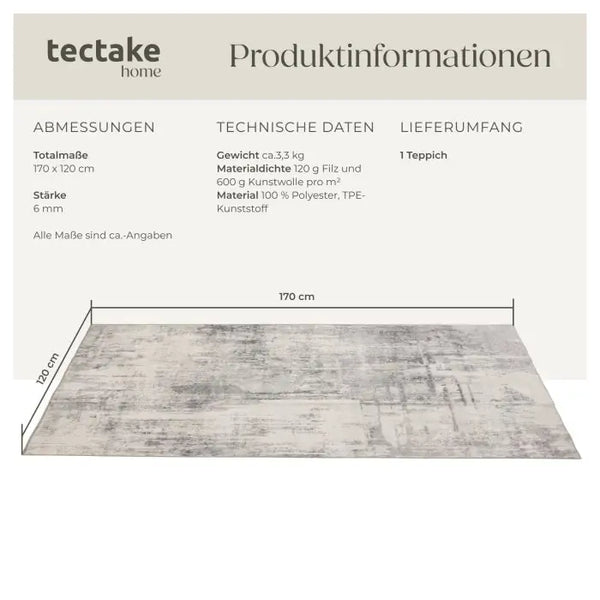 Vintage Teppich Nadira Kurzflor waschbar beige 120 x 170 cm