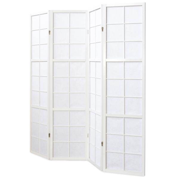 4 fach Holz Paravent Raumteiler weiss