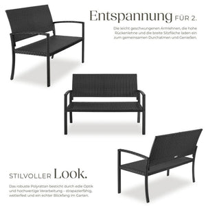 Rattan-Gartenbank Murat 2-Sitzer wetterfest schwarz