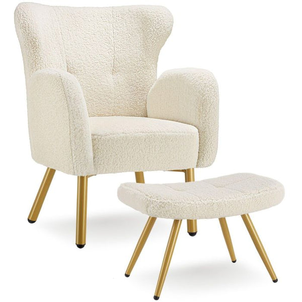 Sessel mit Hocker Vänersborg Bouclé creme/gold