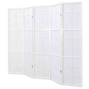 5 fach Holz Paravent Raumteiler weiss