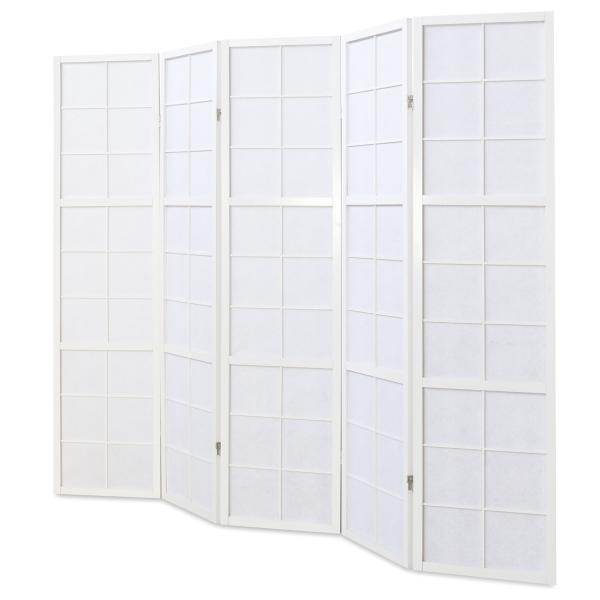 5 fach Holz Paravent Raumteiler weiss