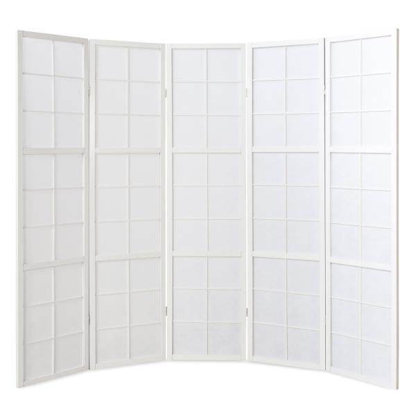 5 fach Holz Paravent Raumteiler weiss
