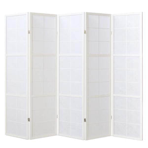 5 fach Holz Paravent Raumteiler weiss