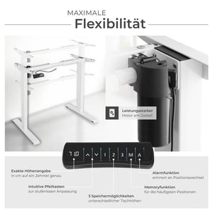 Telaio del tavolo regolabile elettricamente in altezza con funzione di memoria. Bianco